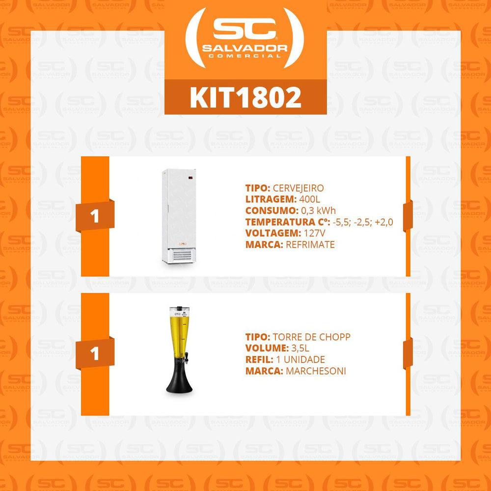 Kit Cervejeira Expositora 400L Porta Sólida VCC400S Branca 127V Refrimate + Chopeira 3,5L