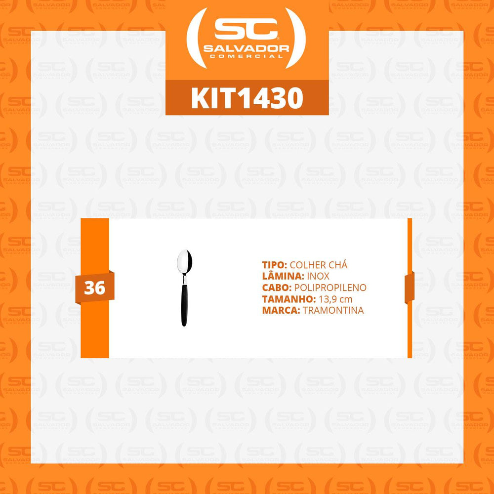 Kit 36 Colheres de Chá Ipanema Com Lâmina Em Aço Inox Cabo Preto Ccptop - Tramontina