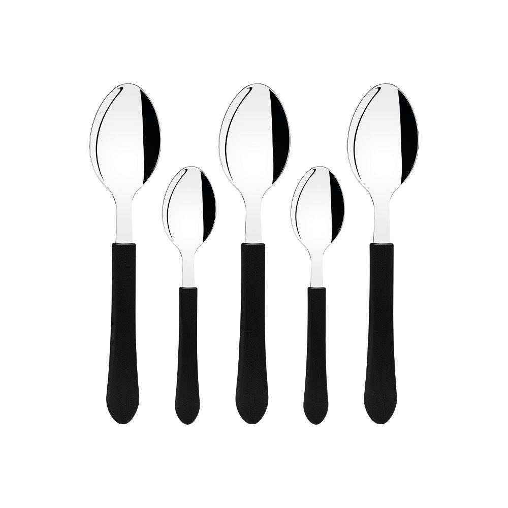 Conjunto Chá e Sobremesa Leme 108 Peças Lâminas Aço Inox Cabo Preto Pbag - Tramontina