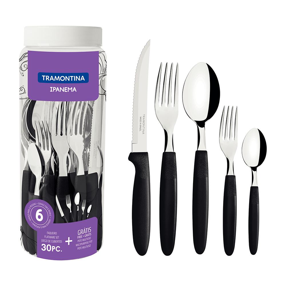 Caçarola Turim Alumínio Antiaderente 2,8L + Faqueiro Ipanema 30pc + Wok Loreto 3,6L - Tramontina