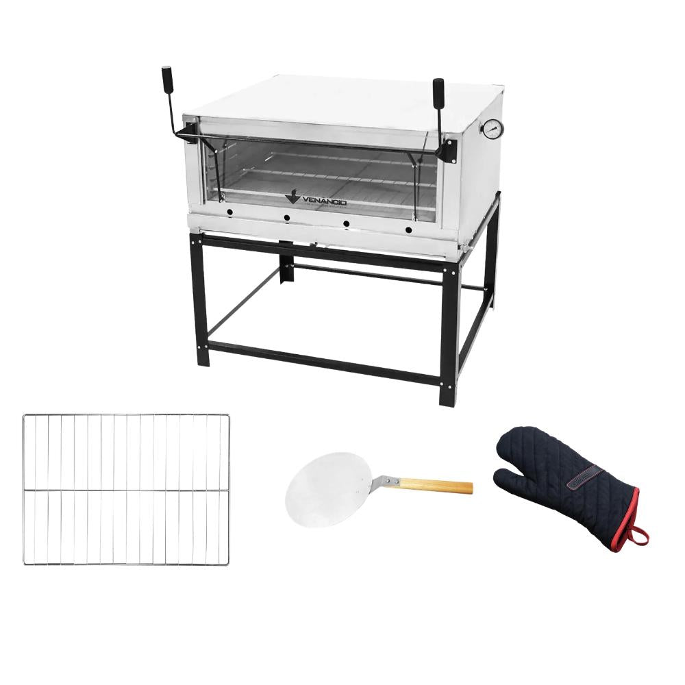 Forno Gás Industrial Pedra Roma Inox 90 Firi90 + 1 Grade Extra + Luva Térmica + pá Pizza - Venâncio