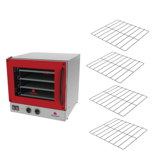Kit Forno Turbo Elétrico Profissional Analogico PRP-004 G2 127V Vermelho + 4 Grades - Progás