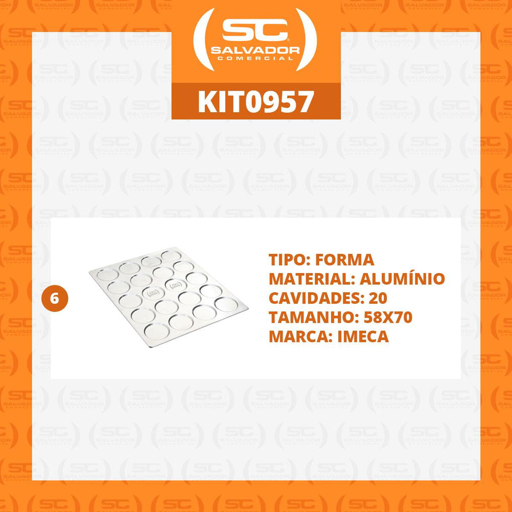 KIT - 6 Assadeiras Pão de Hamburguer 20 Cavidades Alumínio 58x70 APH20 - Imeca