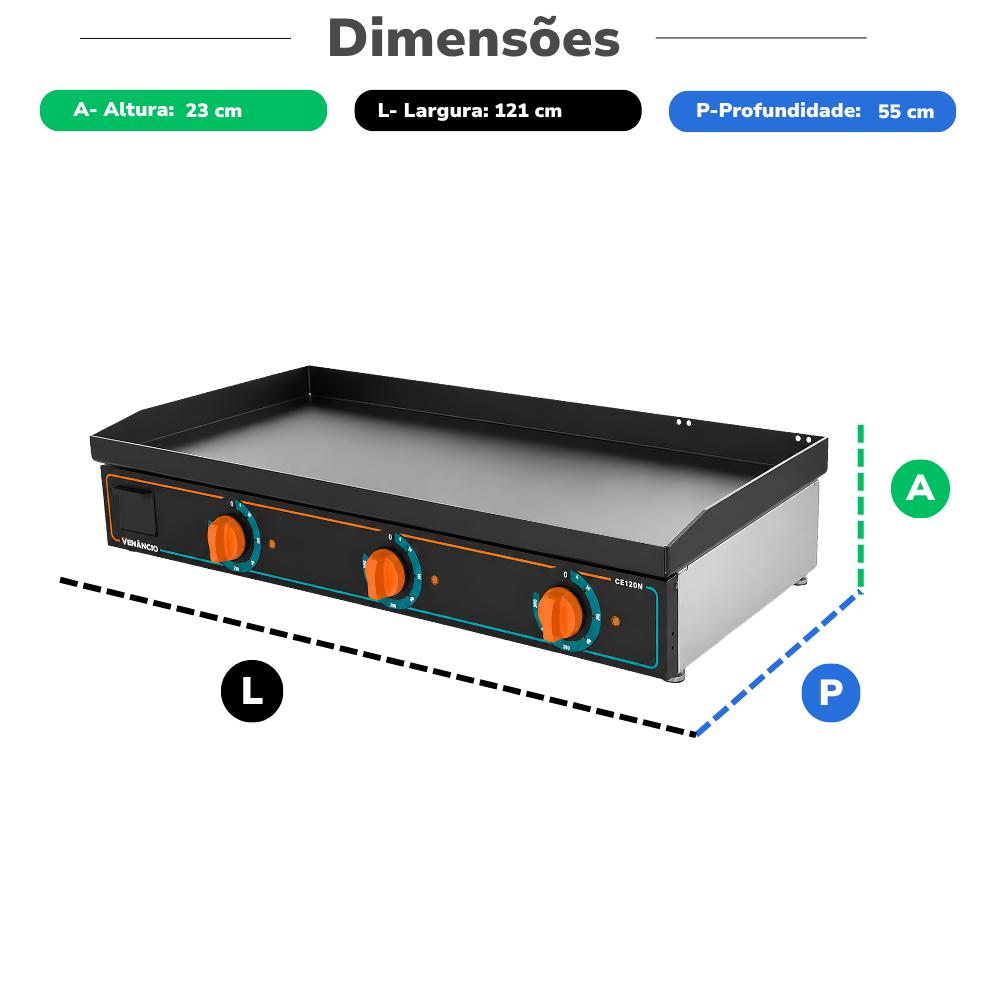 Chapa Bifeteira Profissional Deguste Luxo 6,35mm Elétrica 120cm CE120N New 220v - Venâncio 78420