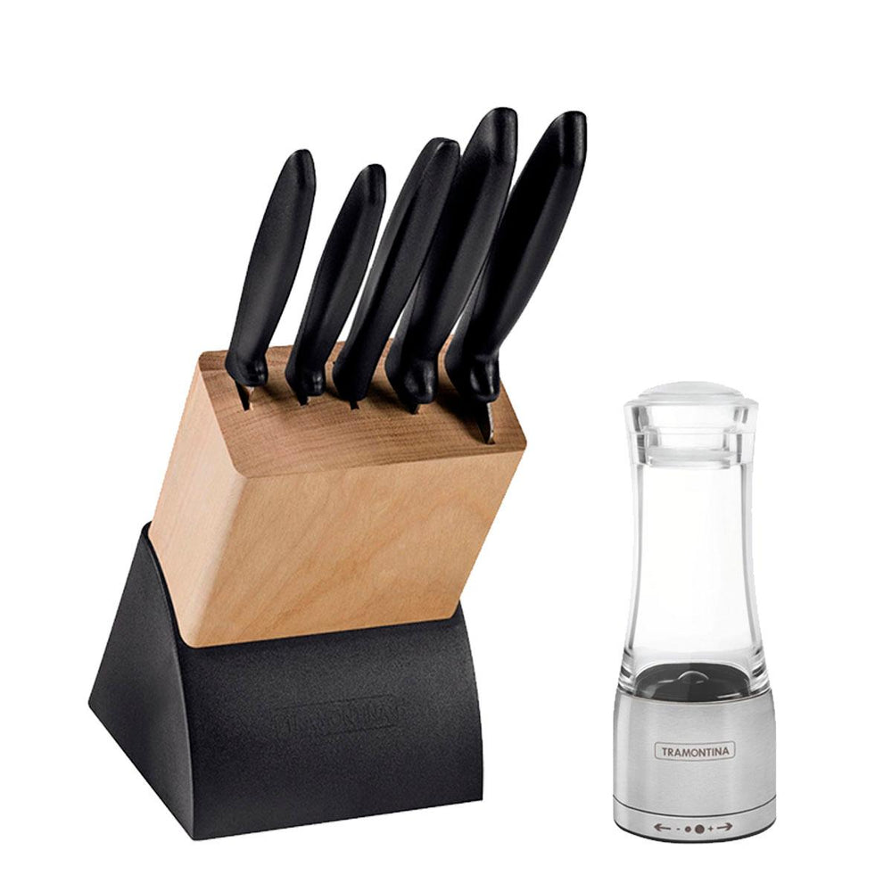 Kit Faqueiro Plenus 6 Peças + 1 Moedor de Sal Ou Pimenta Em Acrílico e Inox - Tramontina