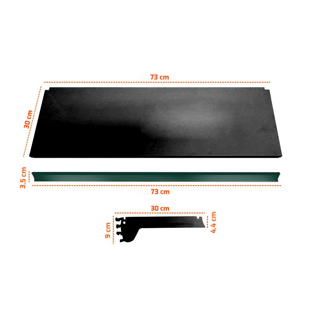 Bandeja Prateleira Ponta 30x73 Gôndolas New Plus Preto Porta Etiqueta Verde - SA Gôndolas