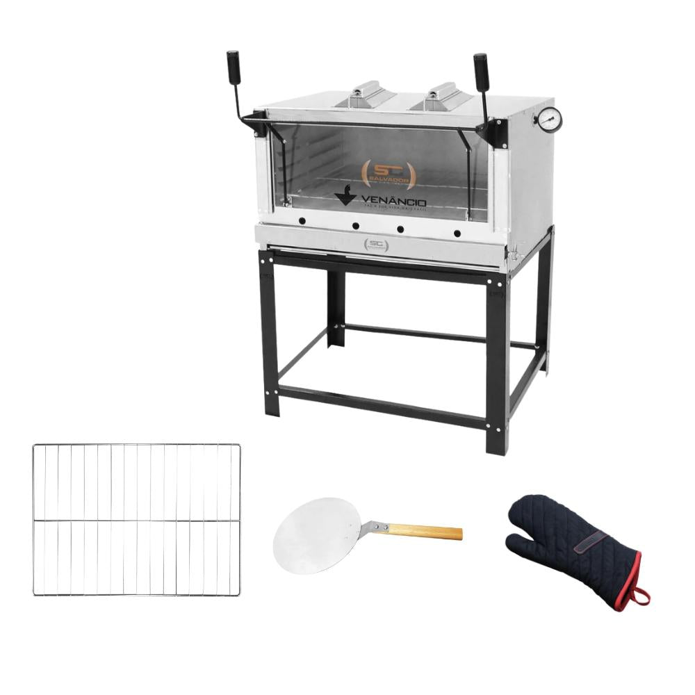 Forno Gás Industrial Infra Roma Inox 90 Firiv90 + 1 Grade Extra + Luva Térmica + pá Pizza - Venâncio