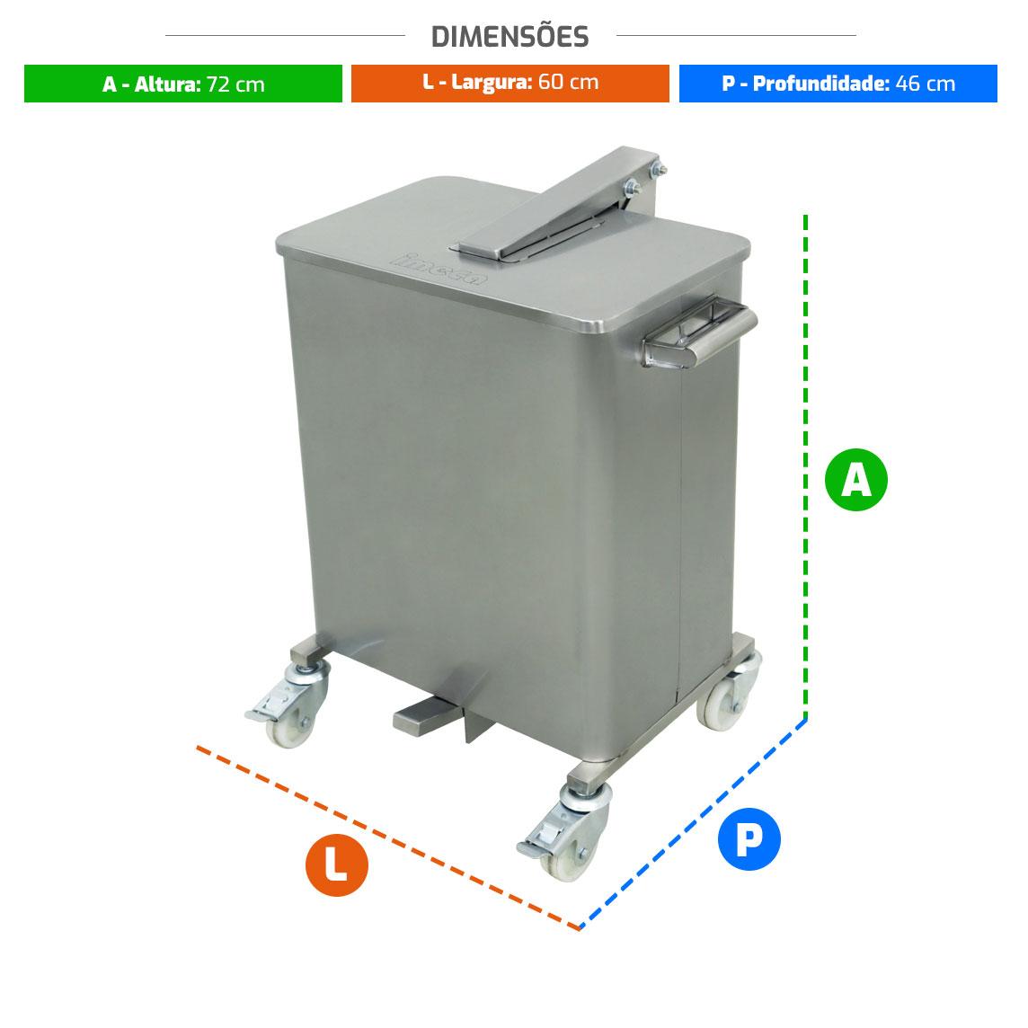Lixeira 75 Litros Aço Inox 430 Com Rodízios e Cantos Arredondados - Imeca 7494