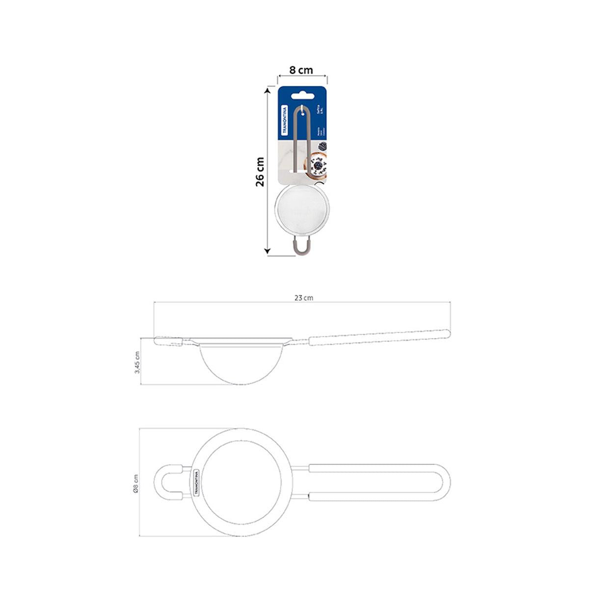 Peneira Softta em Aço Inox Com Cabo e Alça em Silicone Cinza 8,8 cm - Tramontina 25860160