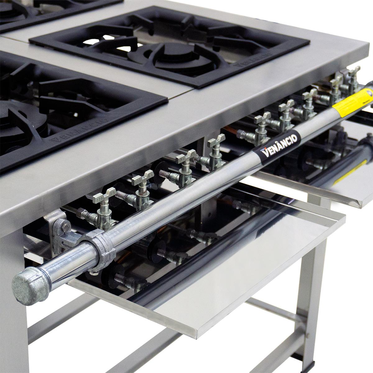 Fogão Profissional 4 Bocas Duplas a Gás Baixa Pressão Inox MI4D4 - Venancio