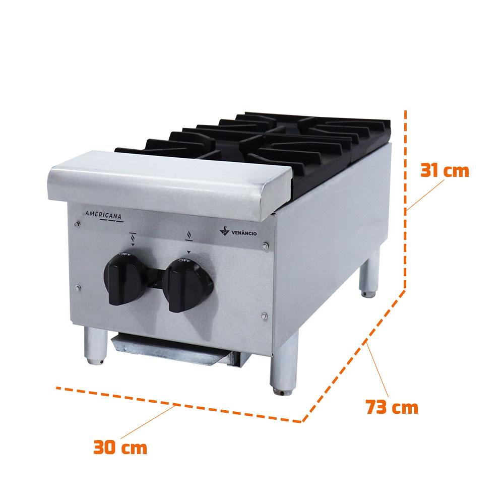 Fogão a Gás Industrial Baixa Pressão Americano 2 Bocas de Mesa Fa2m - Venâncio