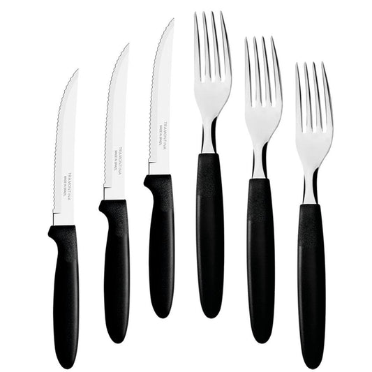 KIT - Jogo de Faca e Garfo Ipanema 72 Peças em Aço Inox Cabo Preto PTOP - Tramontina