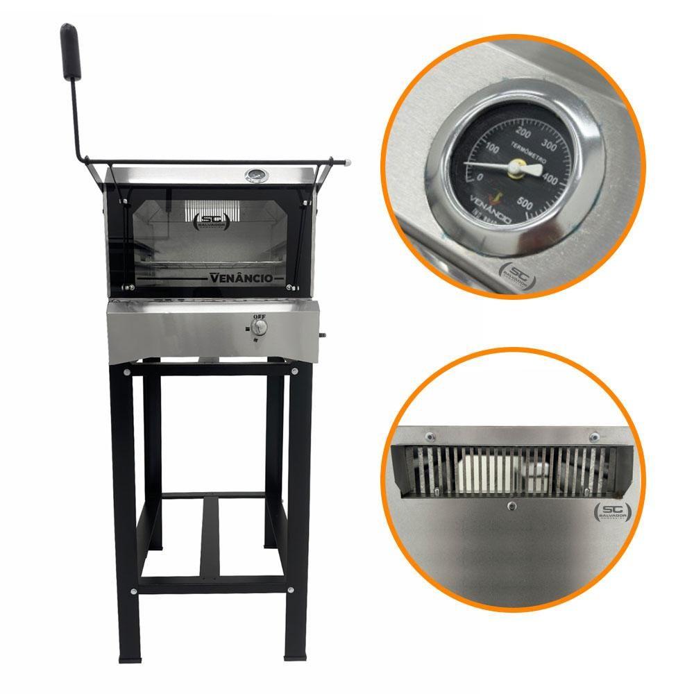 Kit Forno De Lastro a Gás Refratário Inox FIR80G Venâncio + Pá Para Pizza e Kit Gás