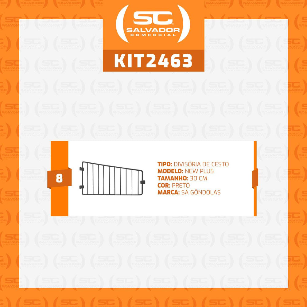 Kit 8 Divisórias Para Cestos 30cm Preto New Plus - SA Gôndolas