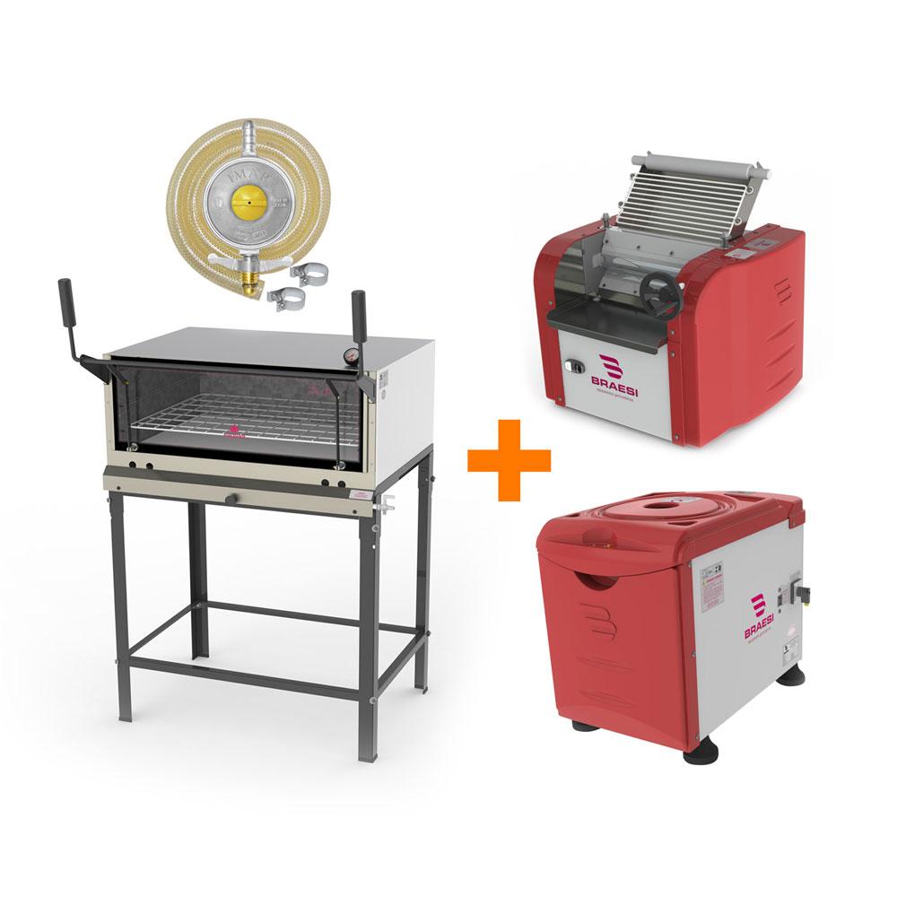 Kit Padaria - Amassadeira Rápida Ar-50 + Cilindro Cb30 + Forno Prp860 + Kit Gás - Bivolt - Braesi