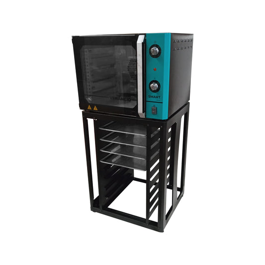 Forno Turbo Convector Smart Preto e Azul Turquesa FCSB4E 220v + Bancada CFCS Preto + 4 Assadeiras - Venâncio