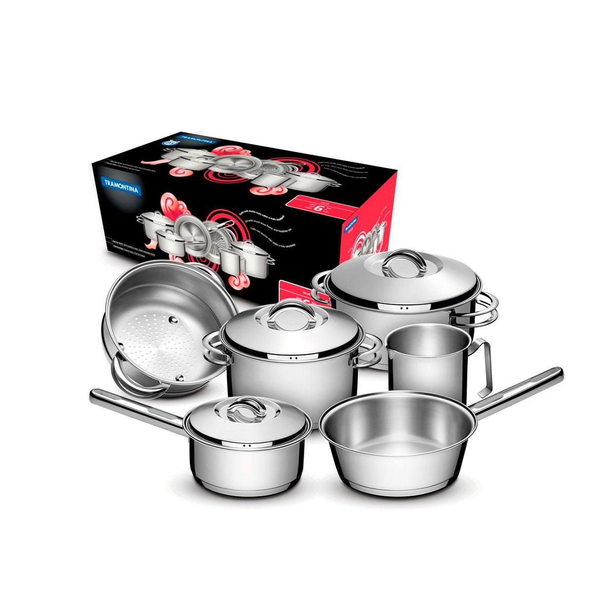 Kit - Faqueiro Premium 3 Peças + 1 Jogo de Panelas Inox Solar 6 Peças - Tramontina