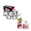 Kit - Jogo de Panelas Solar 6pçs Inox + Faqueiro 30pçs Vermelho - Tramontina