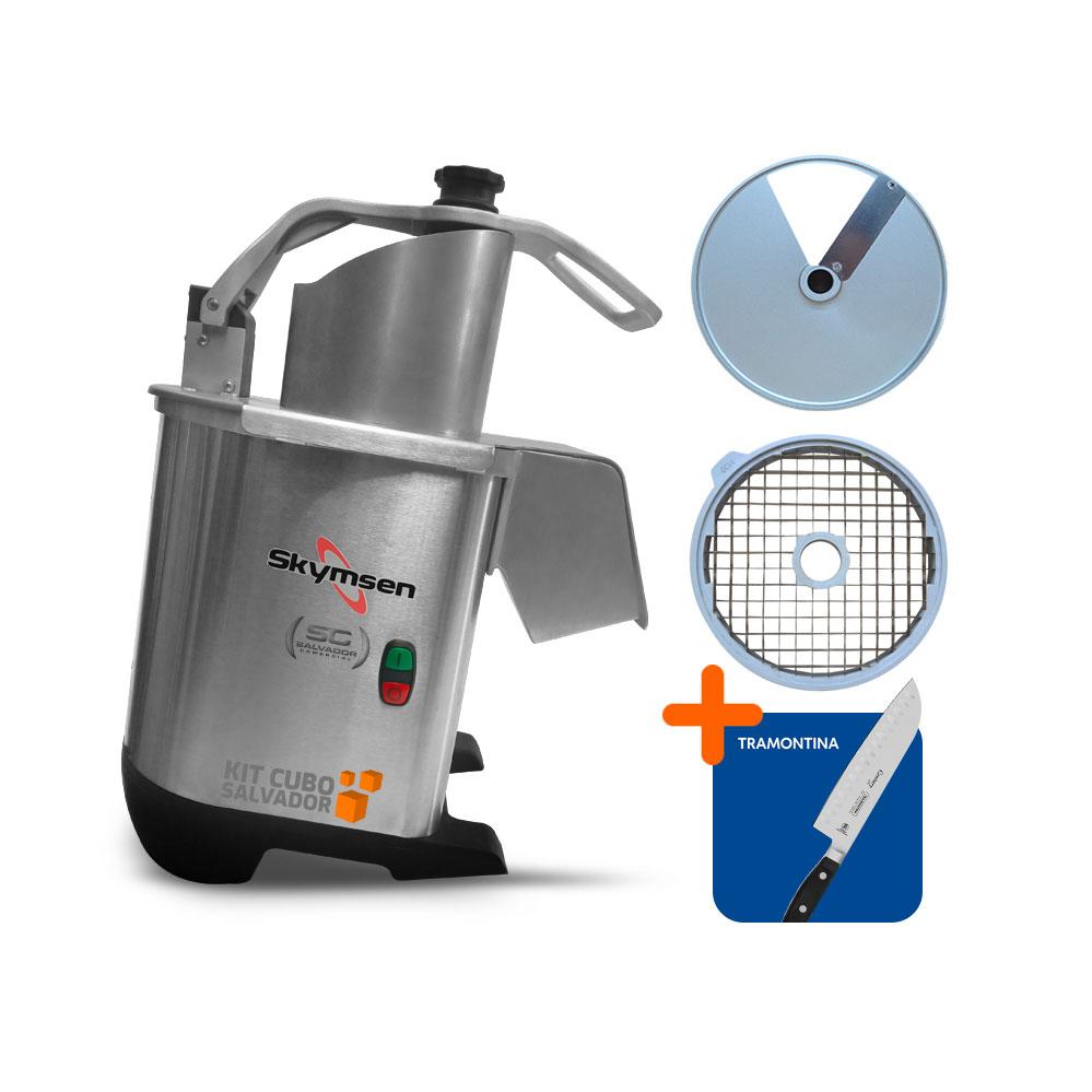 Kit Processador De Alimentos Corte 14mm e Cubos 20mm PA7 PRO Bivolt Skymsen + Faca Santoku Profissional