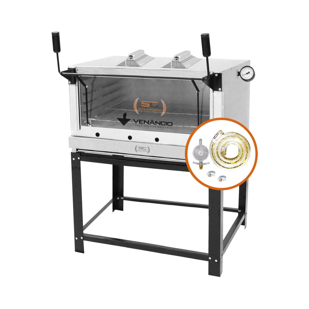 Kit Forno De Lastro a Gás Refratário Roma Inox Infravermelho FIRIV90 + Kit Gás 2kg - Venâncio