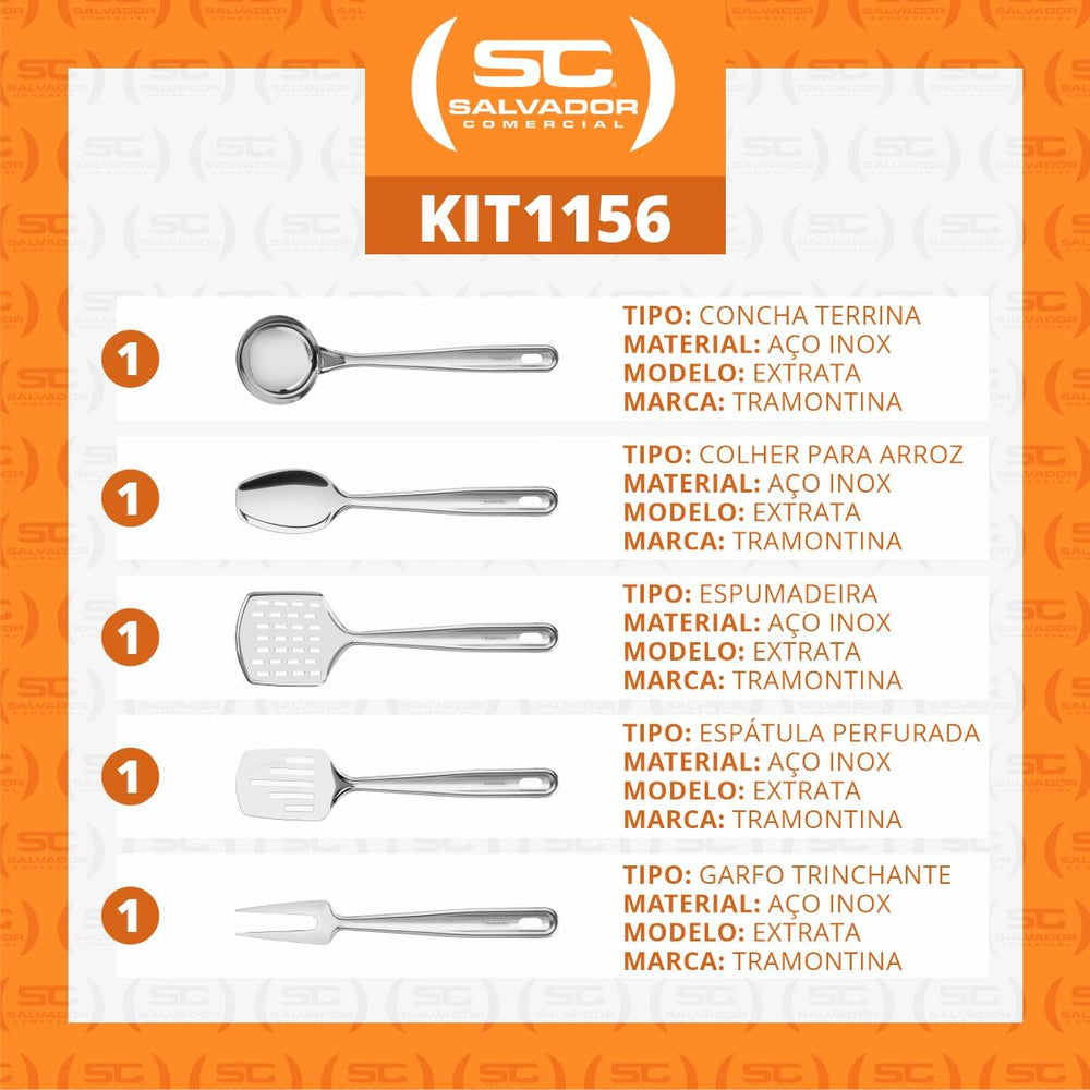 Kit Utensílios de Servir e Preparar Extrata Aço Inox 5 Peças - Tramontina