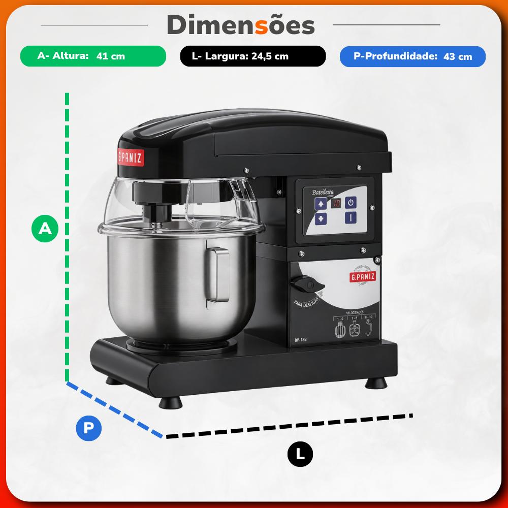 Batedeira Planetaria Digital 5 lt Inox Com Tampa Preta 5l BP-05B Bambina Bivolt - Gpaniz 36135