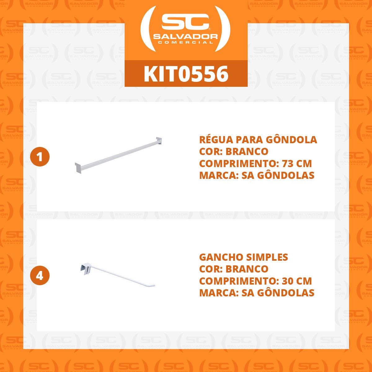 Kit - Régua Para Gôndola Ponta 73cm + 4 Ganchos Simples Branco - Sa Gondolas