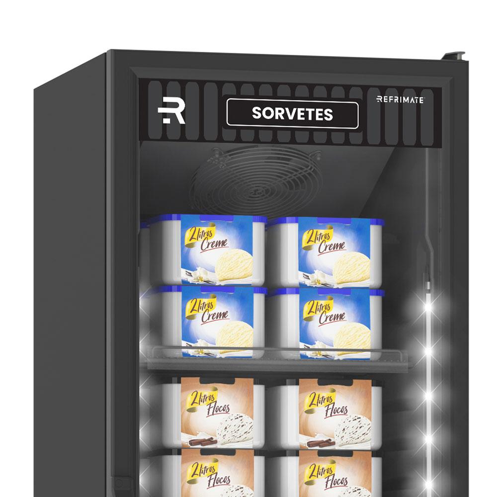 Visa Cooler Sorvete Porta Vidro Aquecido Ar Forçado -22ºC 400L VCS400PVPP Preto Externo e Interno 220V - Refrimate