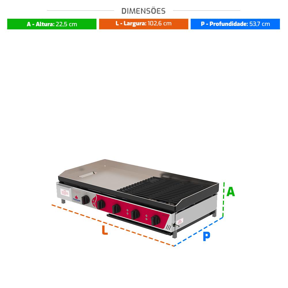 Chapa Char Broiler Grill Esmaltada Conjugada 95cm Industrial Aço Inox a Gás Prcb-2100 Progás P46248
