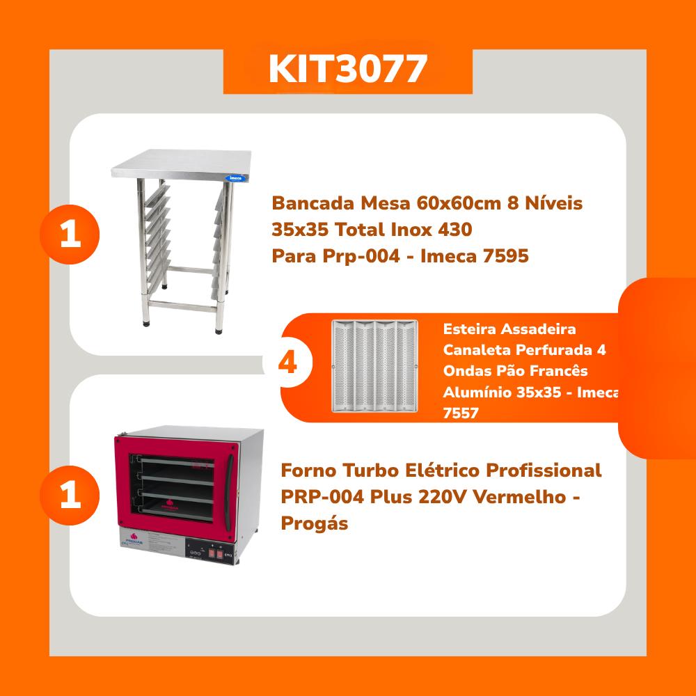 Forno Turbo Elétrico Prp-004 Digital Vermelho 220v Progás + Mesa Inox Imeca + 4 Assadeiras Onduladas