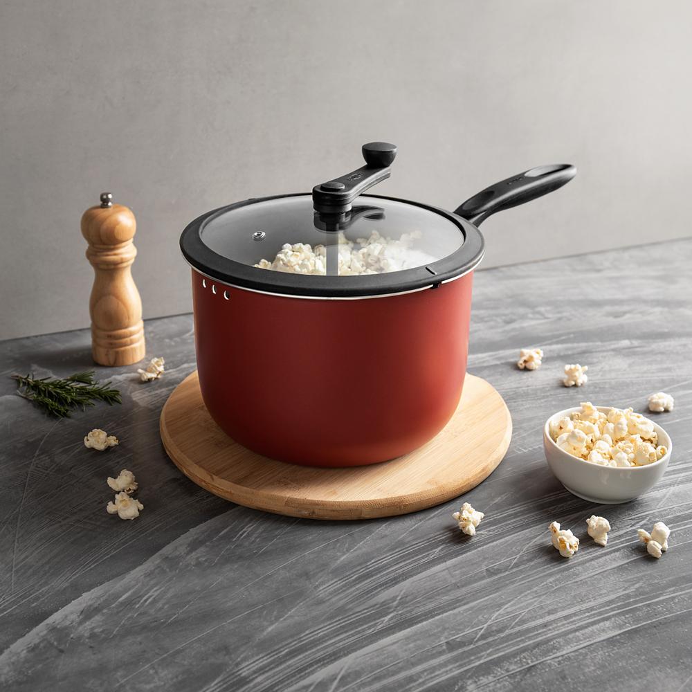 Panela Pipoqueira Multiuso Tampa Vidro Antiaderente 20 cm Ø 4,2L Cereja - Brinox 7102157