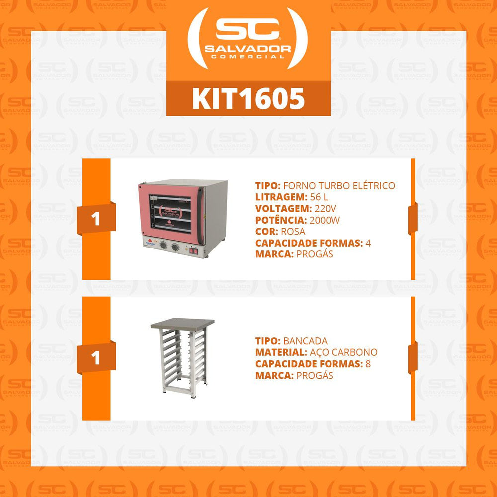 Kit Forno Turbo Elétrico PRP-004 G2 220V Rosa + Bancada MES-004 - Progás