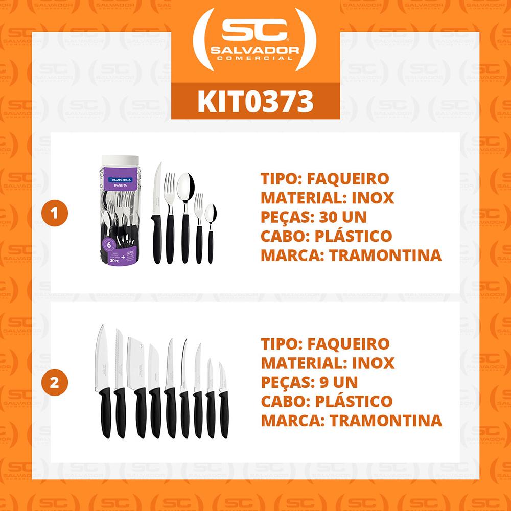 Kit 1 Faqueiro Inox 30 Peças Ipanema Preto + 2 Conjuntos Facas 9pç - Tramontina