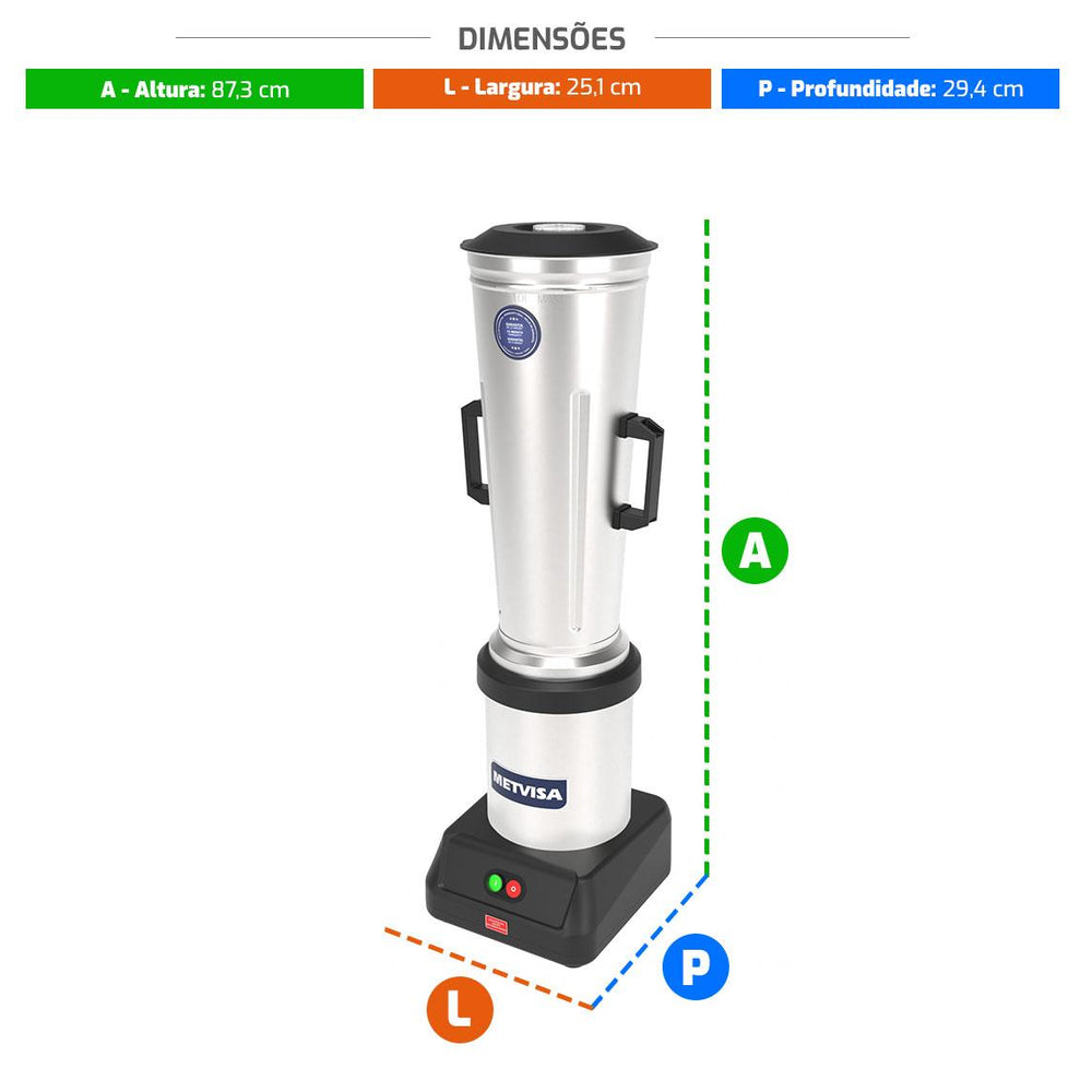 Liquidificador Comercial Baixa Rotação 10l 3500 Rpm 1/2cv Lqi.10 127v - Metvisa