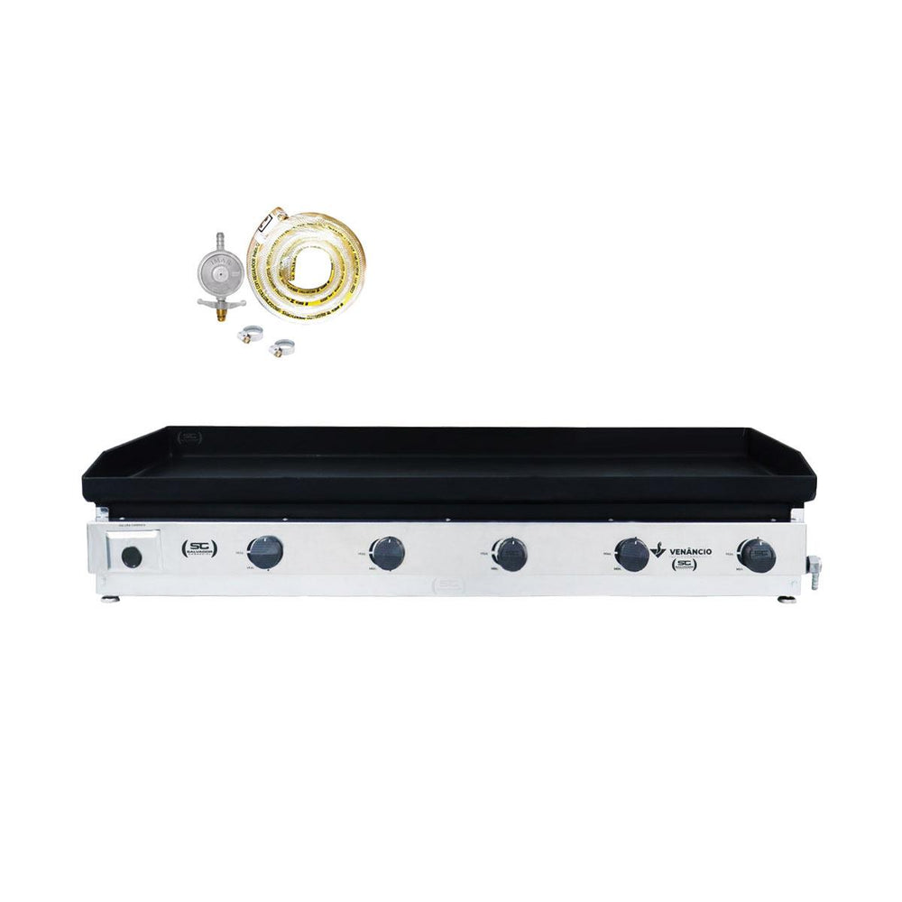 Kit - Chapa Bifeteira A Gás Lisa 120cm Comercial Aço Carbono C120 6,35mm + Kit Gás - Venâncio