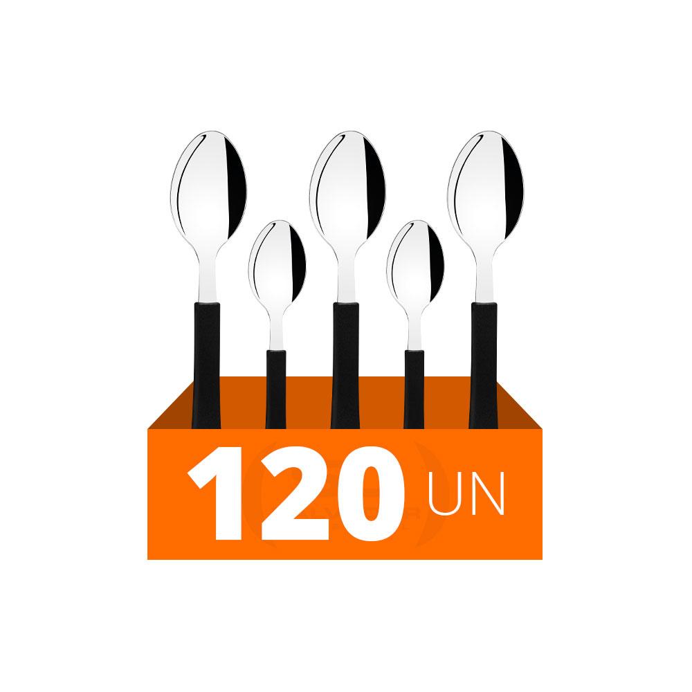 Conjunto Chá e Sobremesa Leme 120 Peças Lâminas Aço Inox Cabo Preto Pbag - Tramontina