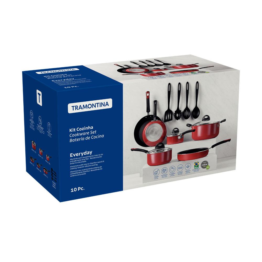 Kit Cozinha Everyday Em Alumínio Antiaderente Starflon Externo Siliconado Vermelho 10 Peças - Tramontina 27899205