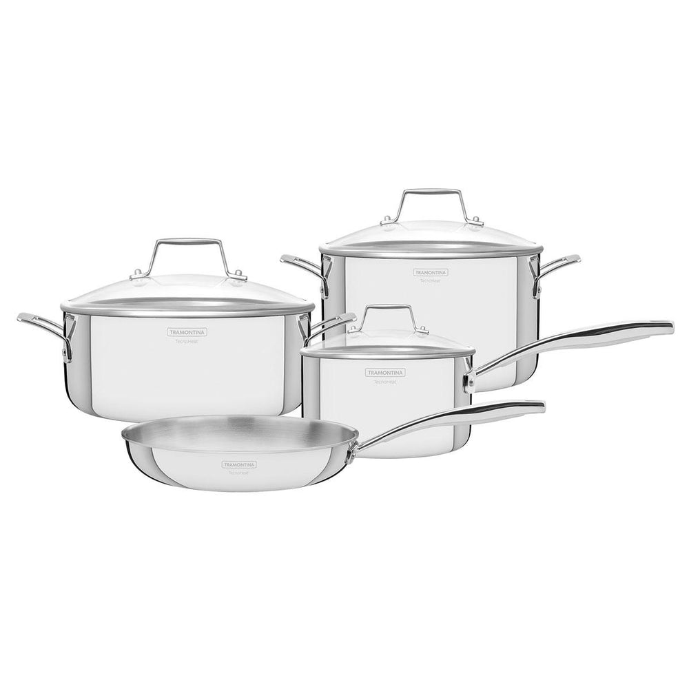 Jogo de Panelas Grano Glass em Aço Inox Corpo Triplo Tampa de Vidro 4 Peças - Tramontina 65140004