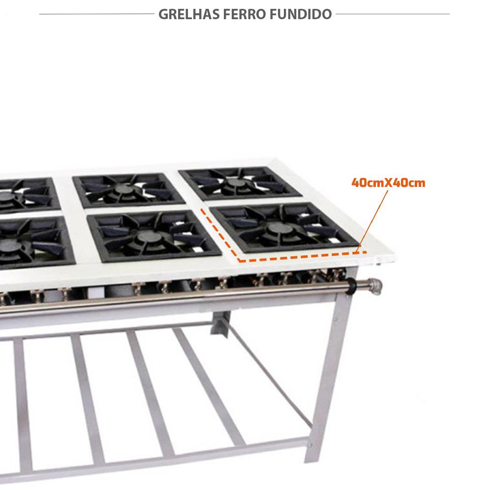Fogão Industrial 6 Bocas Duplas a Gás Baixa Pressão Maxi Inox 40cm MI6D6 - Venâncio