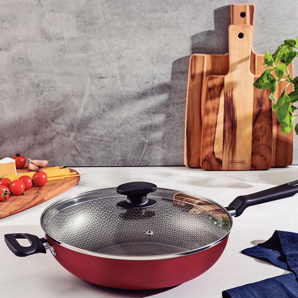 Wok Com Cabo Loreto Alumínio Revestimento Antiaderente 28 cm 3,3 l Vermelho - Tramontina 20394728