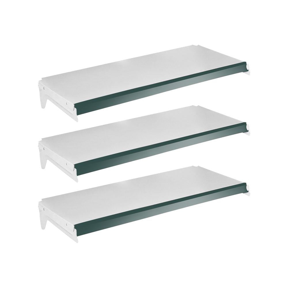 Kit 3 Bandejas Prateleiras Ponta 30x73 para Gôndolas New Plus com Porta Etiqueta Verde - SA Gôndolas