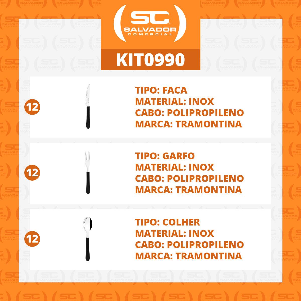 KIT - Jogo de Facas, Garfos e Colheres Leme 36 Peças em Aço Inox Cabo Preto PBAG - Tramontina