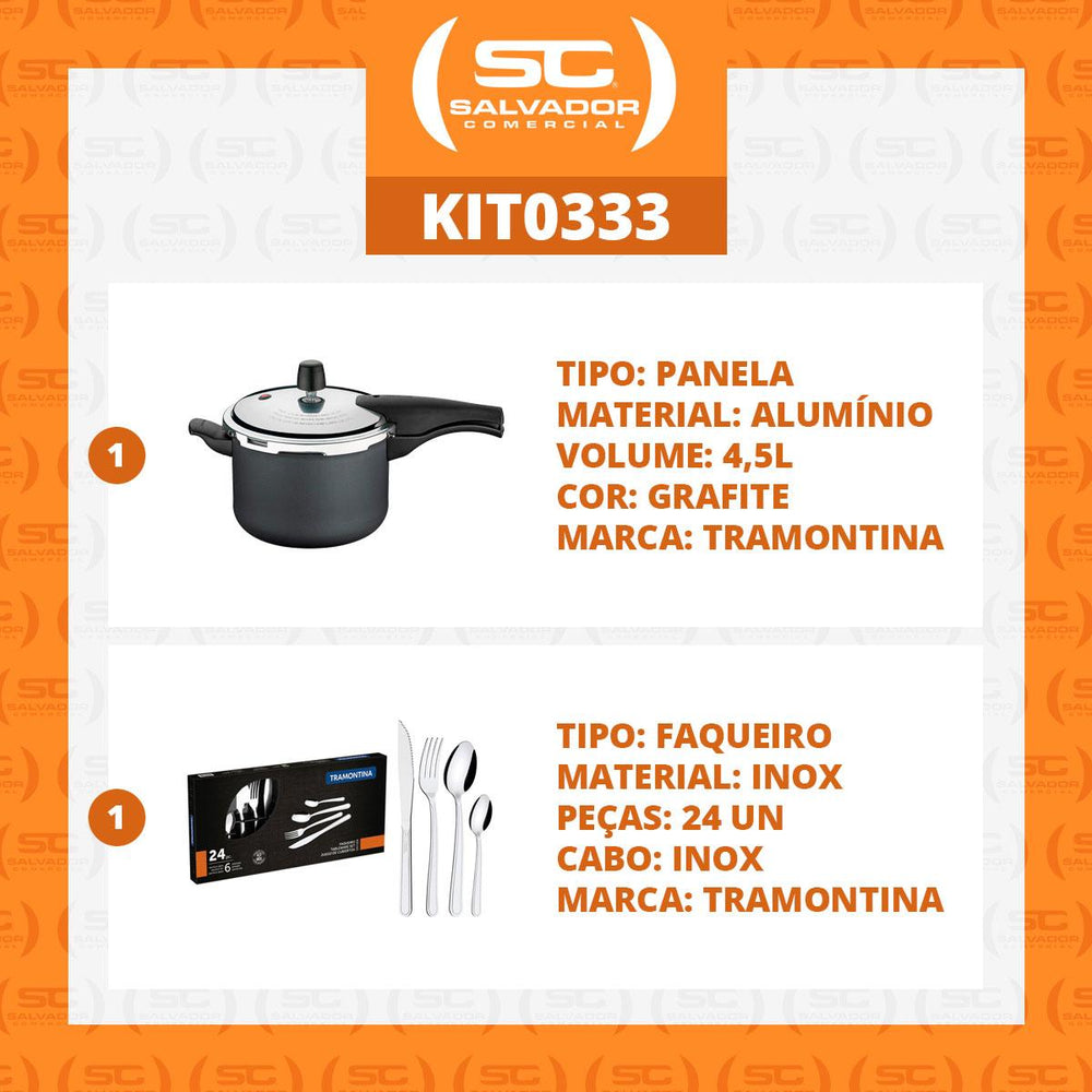 Kit Panela de Pressão 4,5L Vancouver Grafite + 1 Faqueiro Inox 24pç - Tramontina