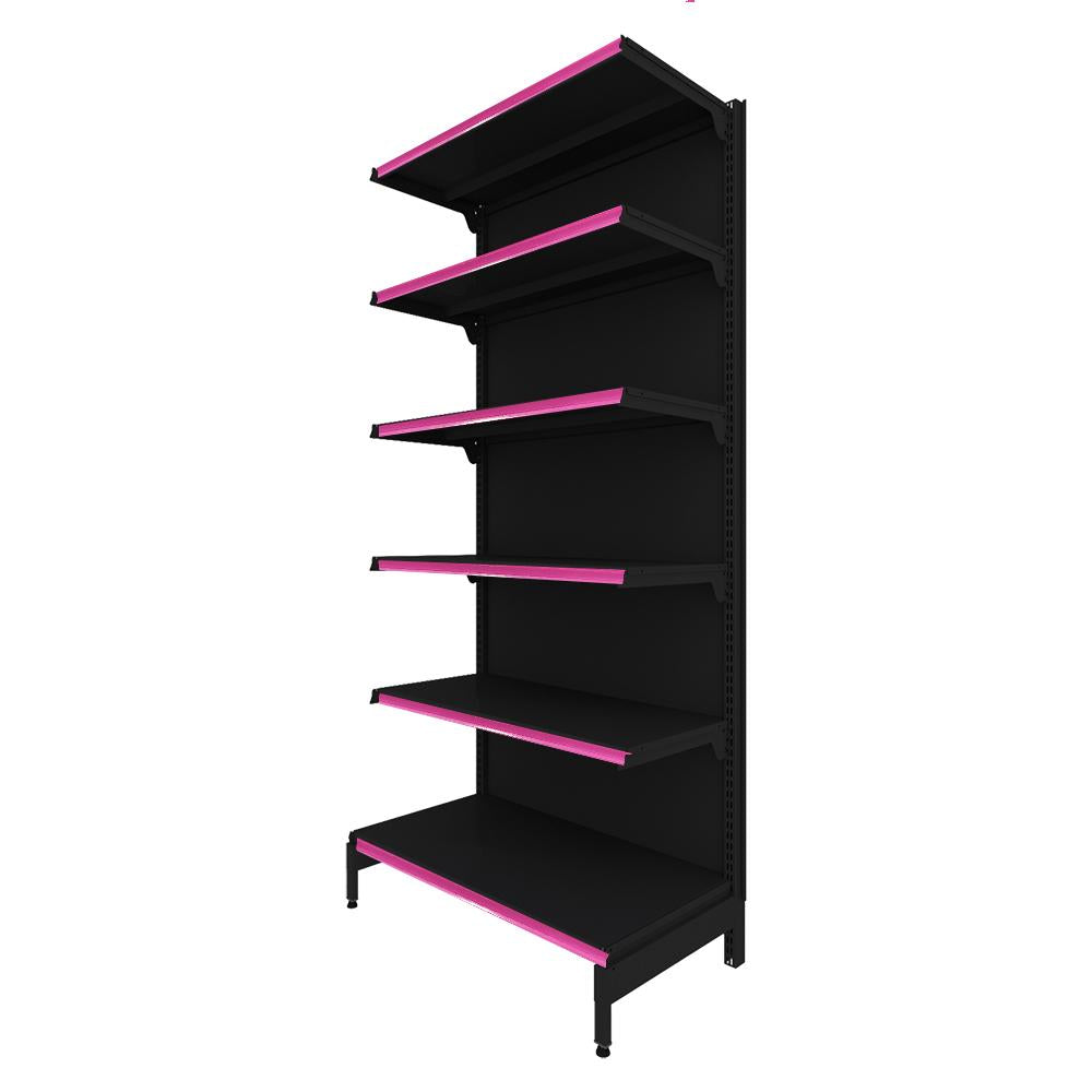 Gôndola Prateleira Preta New Plus 2,00 Parede Inicial GPI - Sa Gôndolas Porta Etiquetas Rosa