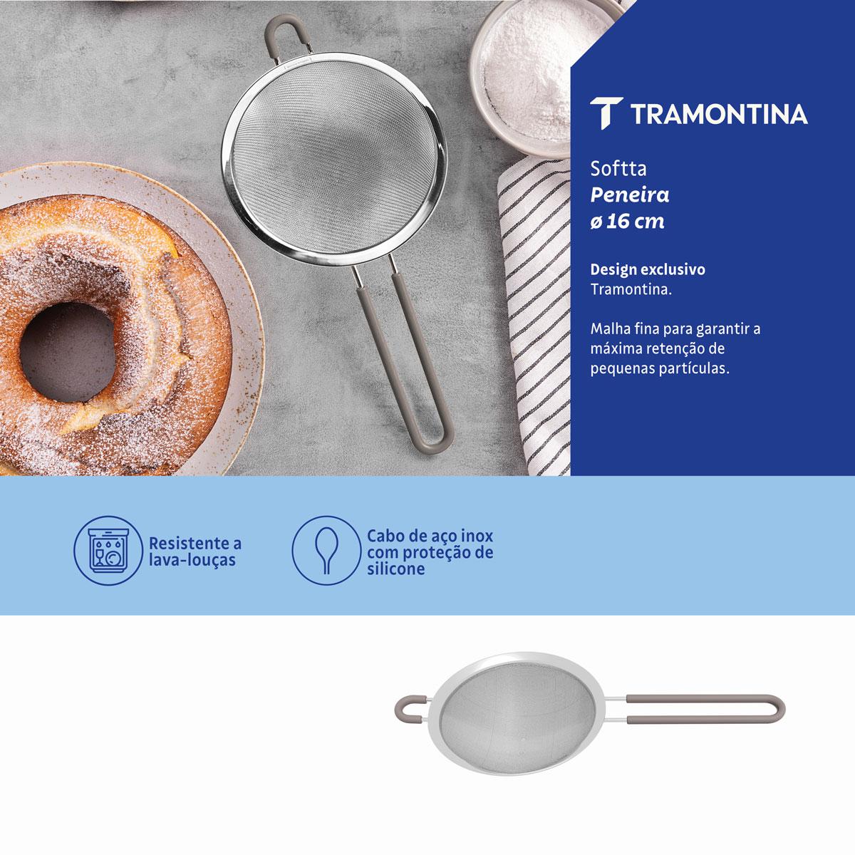 Peneira Softta em Aço Inox Com Cabo e Alça em Silicone Cinza 16 cm - Tramontina 25860162