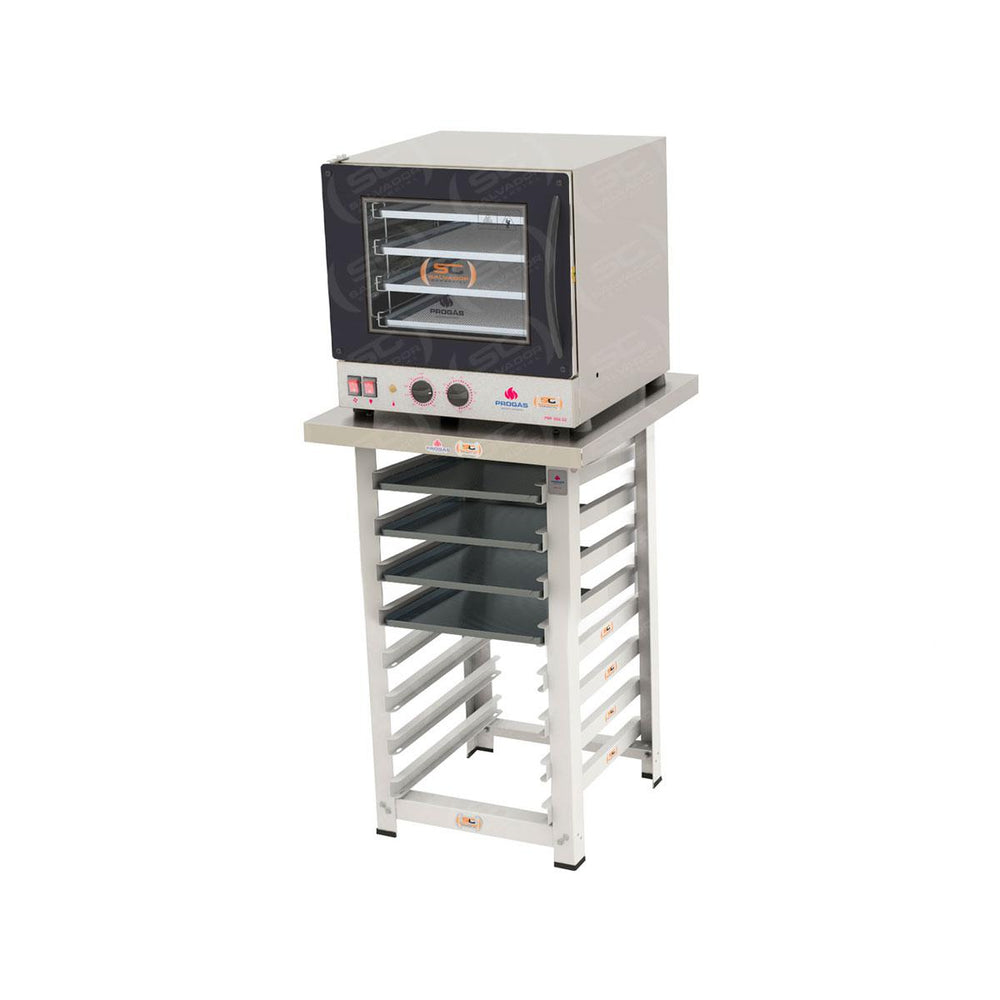 Kit Forno Turbo Elétrico PRP-004 G2 127V Preto + Bancada MES-004 + 4 Assadeiras - Progás