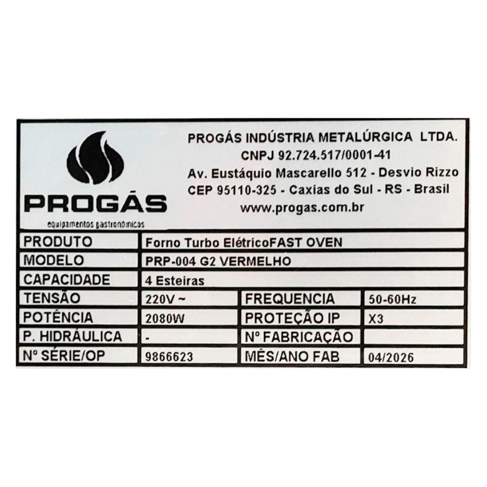SEMINOVO - Forno Turbo Elétrico Fast Oven PRP-004 G2 Vermelho - Progás