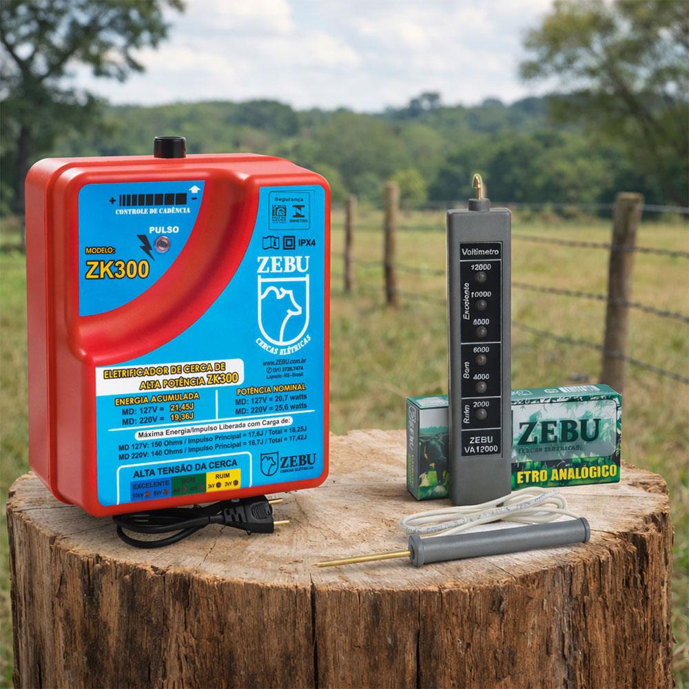 Eletrificador de Cercas Elétricas Para Grandes Propriedades ZK300 220V + Voltímetro - Zebu