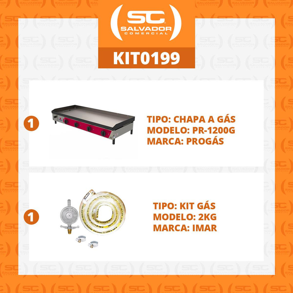 Kit - Chapa Lanche Bifeteira a Gás Profissional PR-1200G + Kit Gás - Progás
