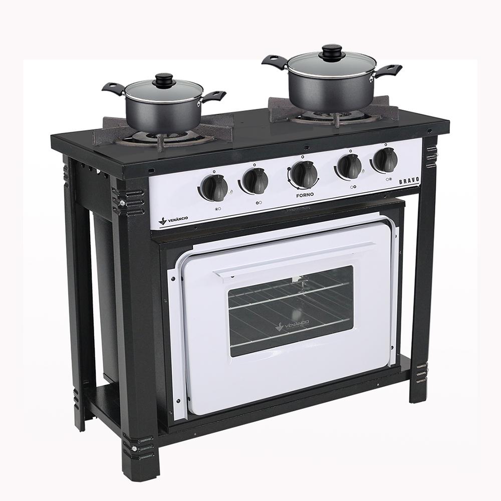 Kit Fogão Industrial 2 Bocas com Forno Bravo Branco Venâncio + 2 Caçarolas Tramontina Turim